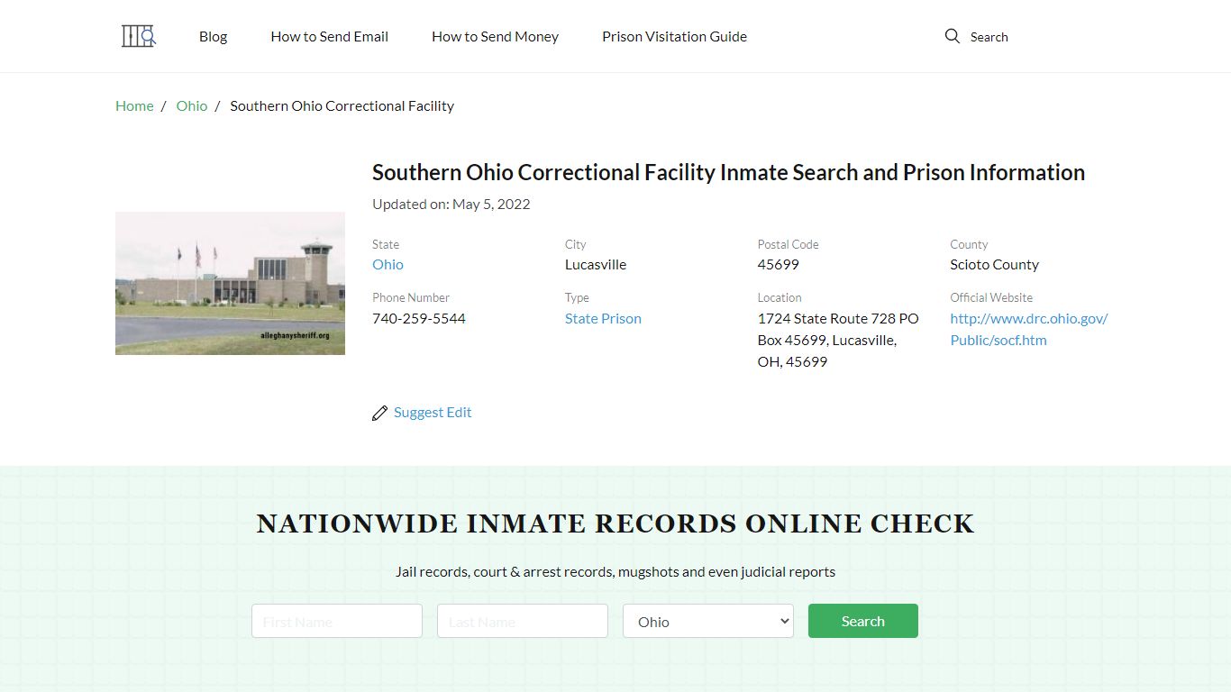 Southern Ohio Correctional Facility Inmate Search ...