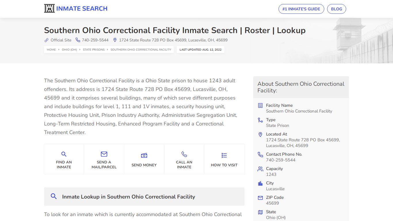 Southern Ohio Correctional Facility Inmate Search | Roster ...